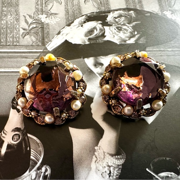ARTHUR PEPPER ‘ART’ Amethyst Glass Clip On Earrings 1960s Vintage - Picture 9 of 11